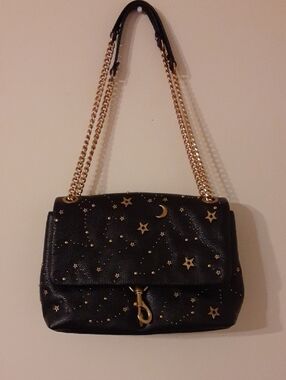 Edie Flap Black Star & Moon Studded Leather Shoulder Bag
